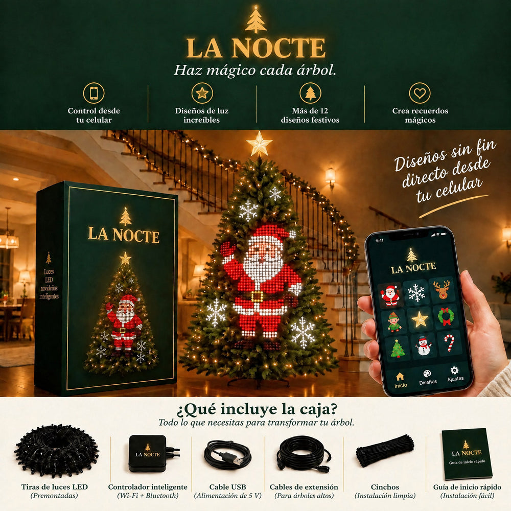 Luces animadas La Nocte para árbol: qué incluye la caja