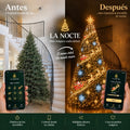 Antes y después: el mismo árbol con las luces animadas La Nocte