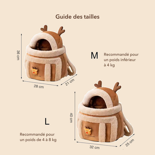 Guide des tailles du sac de Noël : M pour moins de 4 kg, L de 4 à 8 kg