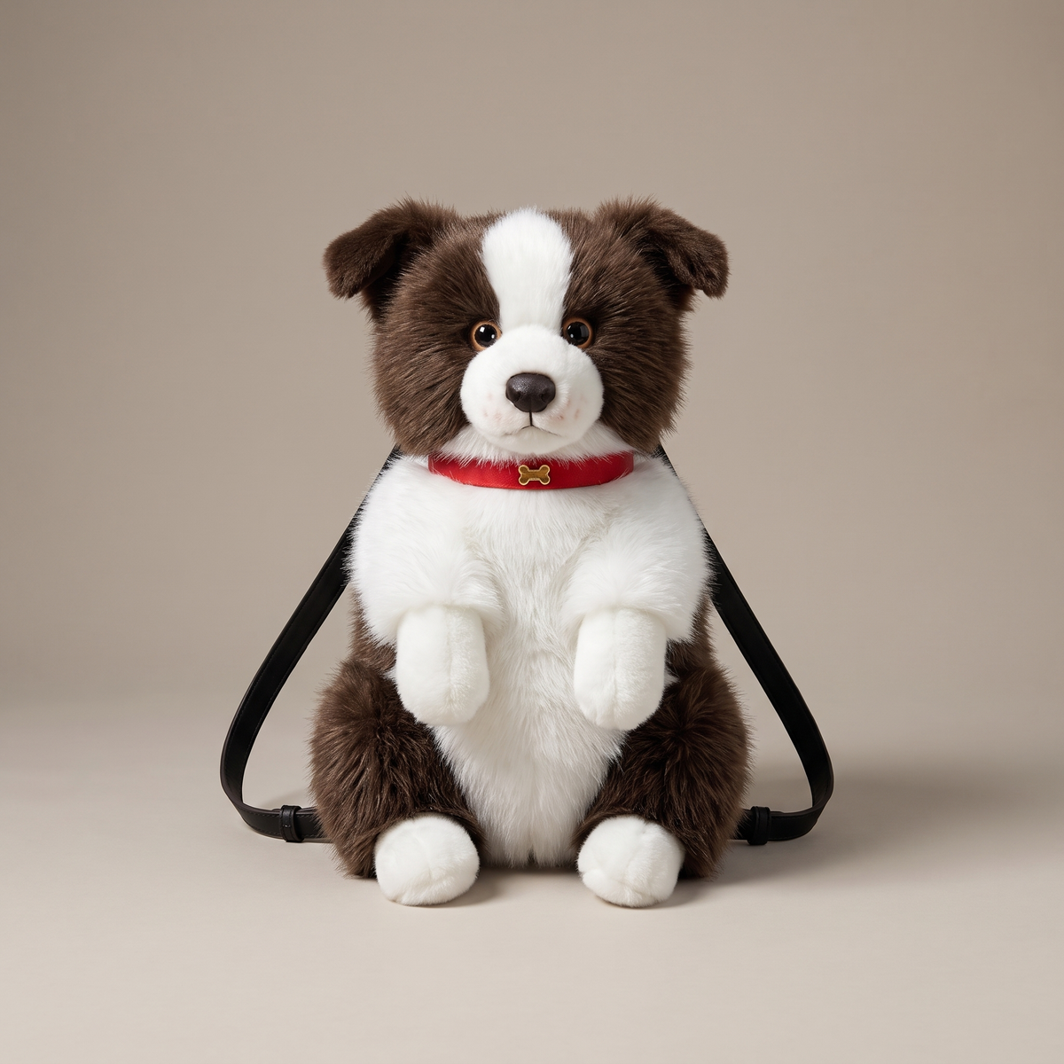 Sac à dos peluche colley brun foncé et blanc
