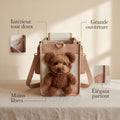 Sac ourson vu de face : intérieur tout doux, grande ouverture, mains libres, élégant partout